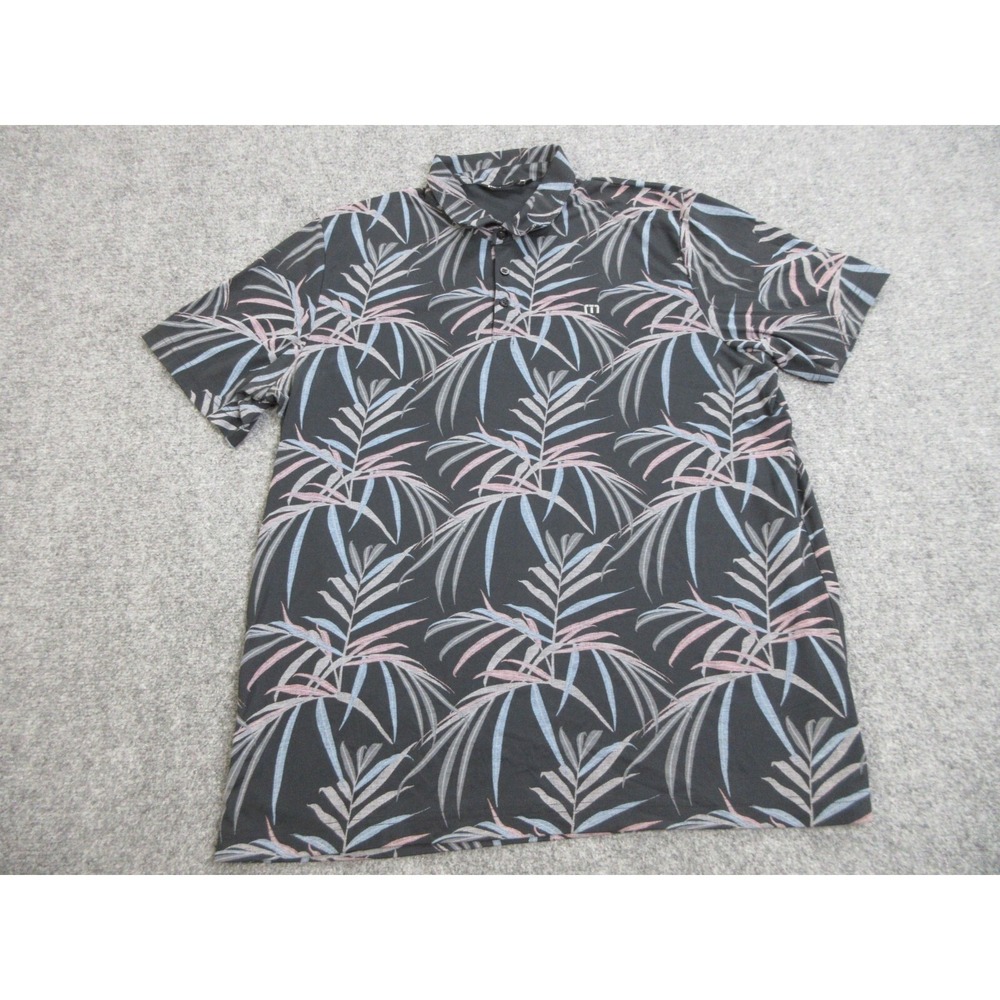 Travis Mathew Polo Shirt Mens 2XL XXL Black Floral Lightweight Golf Casual